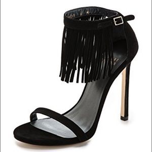 Stuart Weitzman Lovefringe Blogger Boho Vintage Black Sandal 7